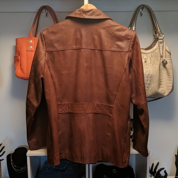 Nine West 3 Button Brown Leather Jacket - Picture 4 of 5